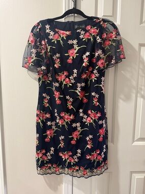 Jessica Howard Navy Mini Dress with Pink & Green Floral Embroidery